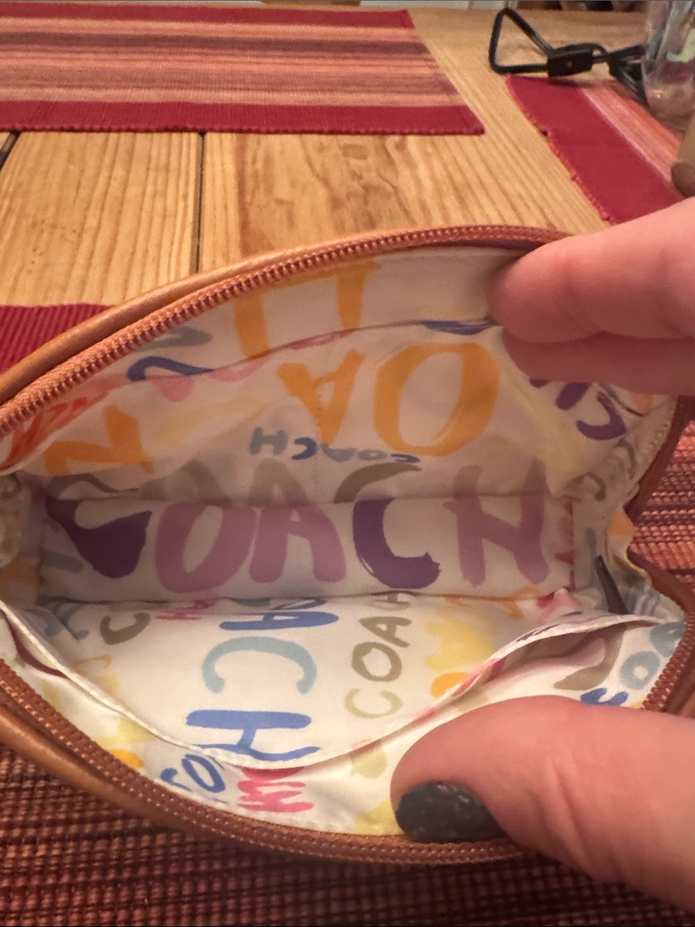 Coach Pastel Striped Cosmetic Pouch in Coral, Light Blue & Pink - Picture 2 of 3